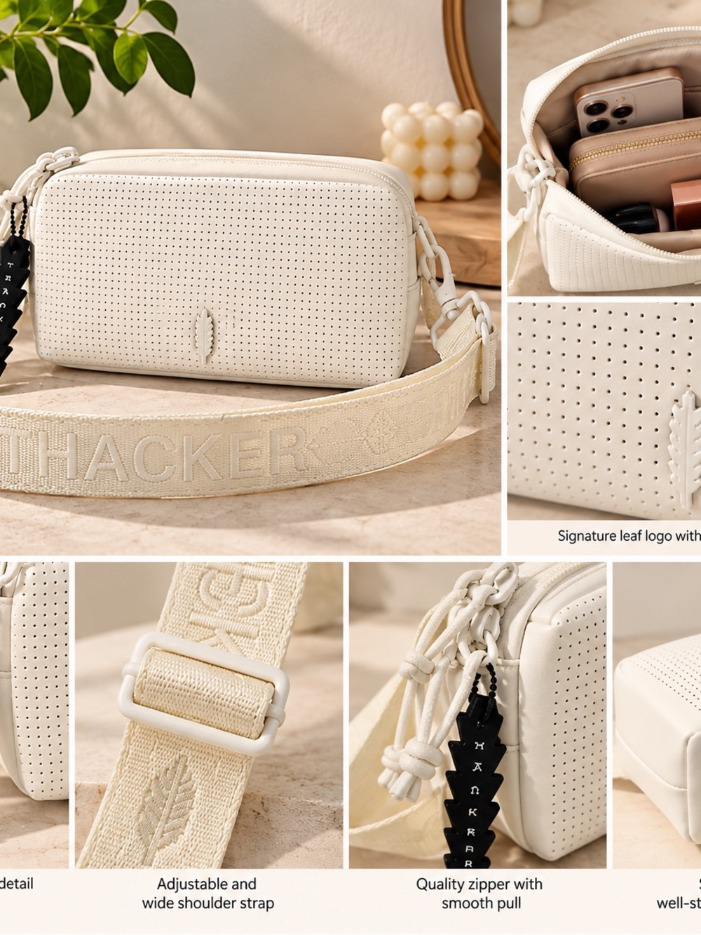 White  Crossbody Bag with Adjustable Strap